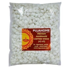 Phool Batti Round Cotton Wicks (4100 Pieces) | White Gol/Rui Batti for Diya Lighting, Aarti, Navratri Pooja & Meditation Decor